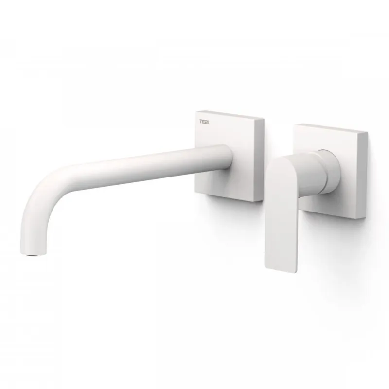 Wastafelmengkraan Inbouw Tres Loft Colors Gebogen Uitloop 24 cm Mat Wit Laatste Versie