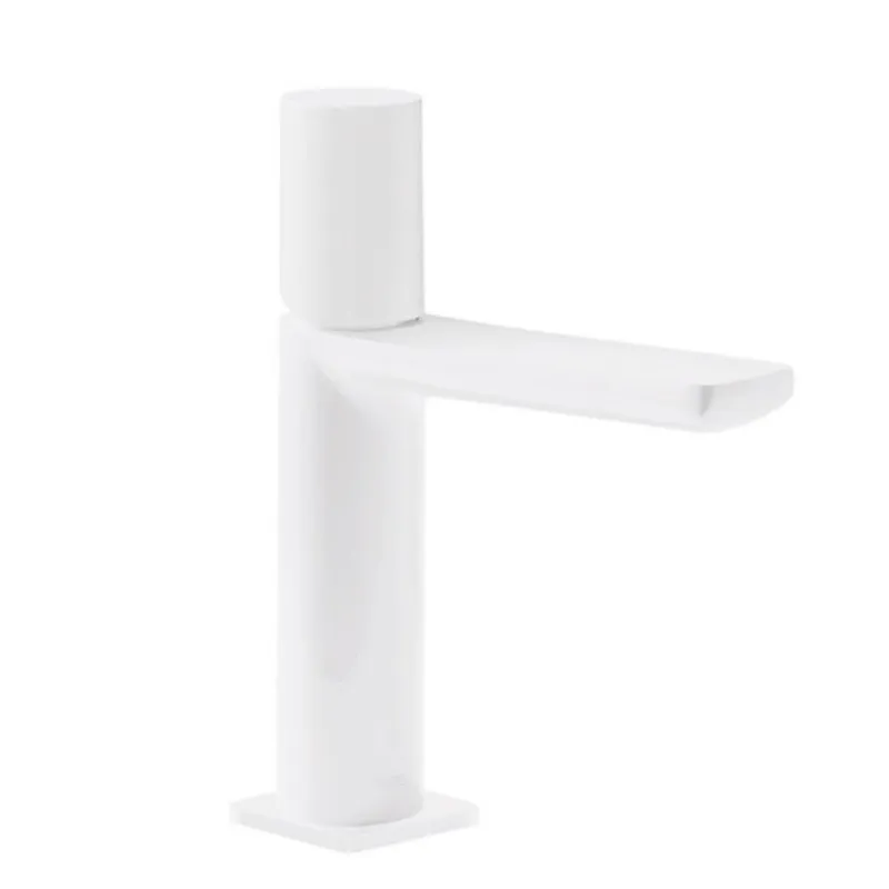 Wastafelmengkraan Tres Loft Colors 1-Knop Uitloop Recht 11,3 cm met Waterval Rond Mat Wit Lage Prijs