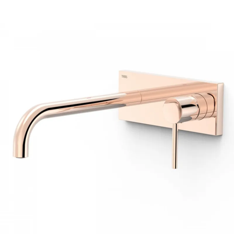 Wastafelmengkraan Inbouw Tres Study Exclusive met Afdekplaat Gebogen Uitloop 24 cm en Hendel Rosé Goud Goedkoop