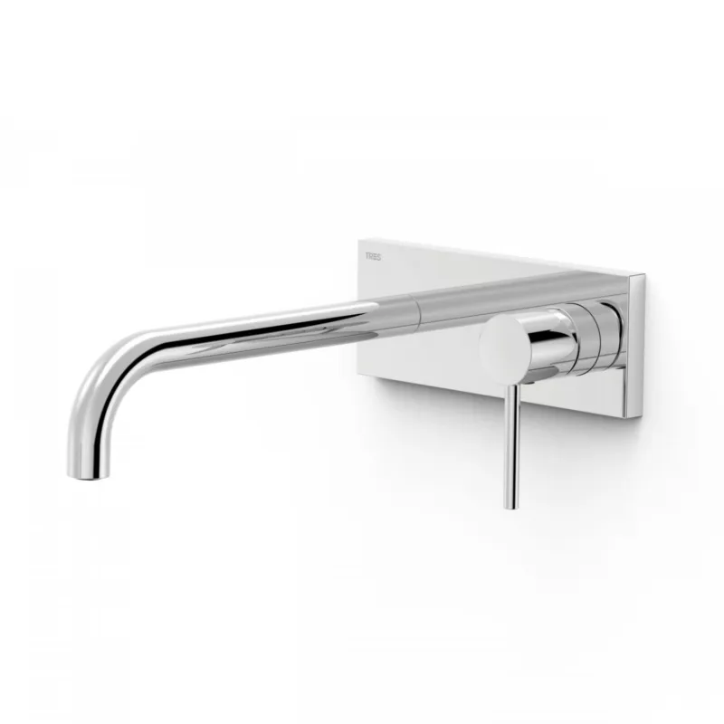 Wastafelmengkraan Inbouw Tres Study Exclusive met Afdekplaat Gebogen Uitloop 24 cm en Hendel Chroom Aanbieding