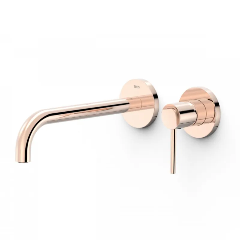 Wastafelmengkraan Inbouw Tres Study Exclusive 2-Gats Gebogen Uitloop 24 cm en Hendel Rosé Goud Seizoensaanbieding
