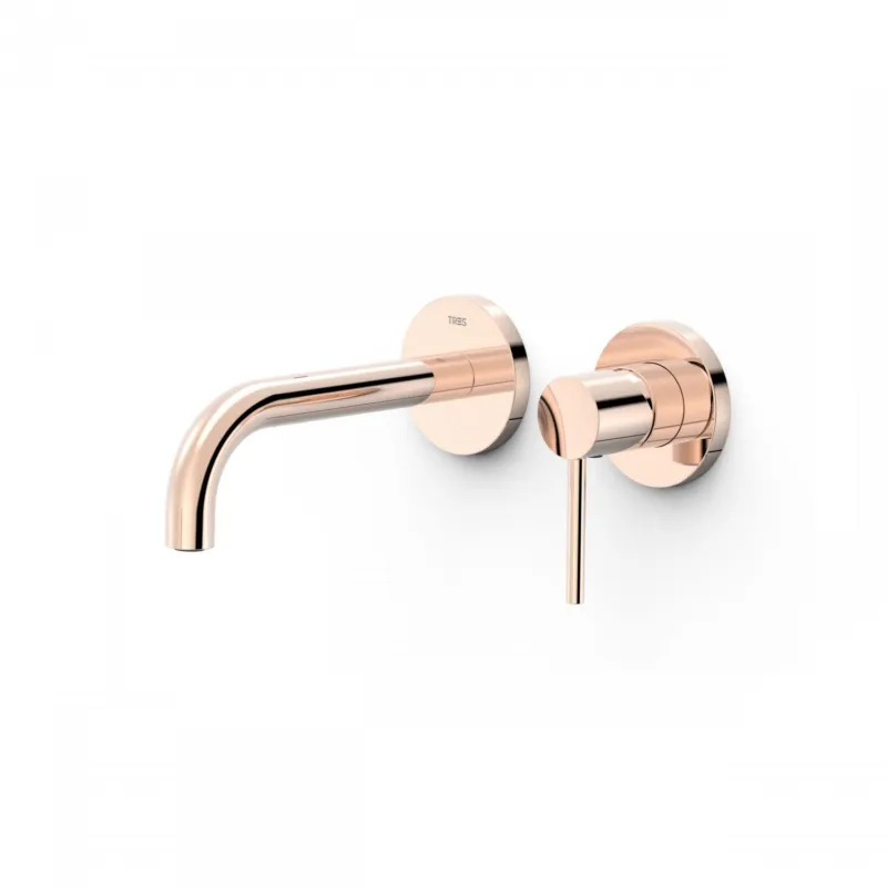 Wastafelmengkraan Inbouw Tres Study Exclusive 2-Gats Gebogen Uitloop 18 cm en Hendel Rosé Goud Voordeelprijs