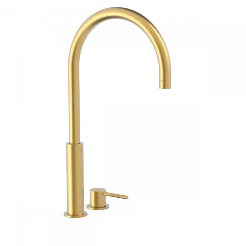 Wastafelmengkraan Tres Study Exclusive 45,3 cm 2-Gats 1-Hendel Uitloop Gebogen Rond Mat Goud Exclusieve Aanbieding