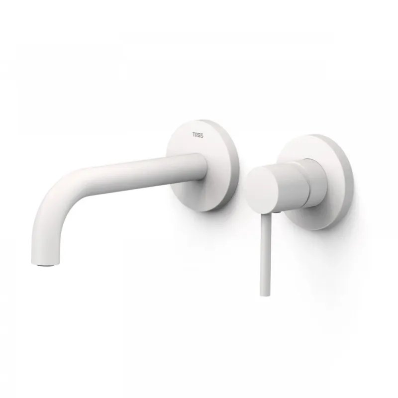 Wastafelmengkraan Inbouw Tres Study Exclusive 2-Gats Gebogen Uitloop 18 cm en Hendel Mat Wit Snelle Levering