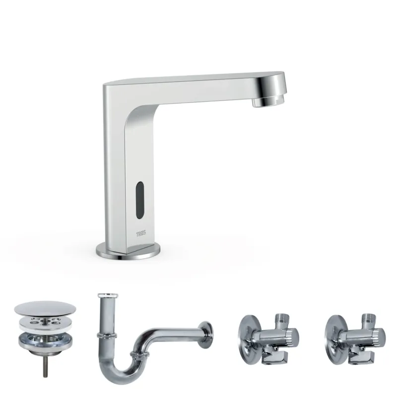 Speciale Aanbieding Elektronische Fonteinkraanset Tres Tempo Base Hoekige Kraan 2 Uitgangen Chroom