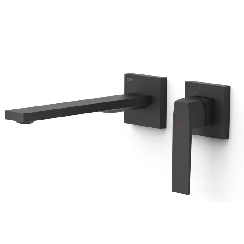Wastafelmengkraan Inbouw Tres Slim Exclusive 2 Delen Lange Rechte Uitloop en Hendel Mat Zwart Goedkoop