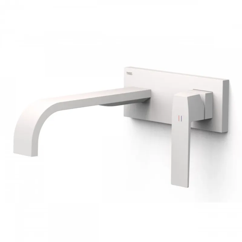 Wastafelmengkraan Inbouw Tres Slim Exclusive Lange Gebogen Uitloop en Lange Hendel Mat Wit Goedkoop