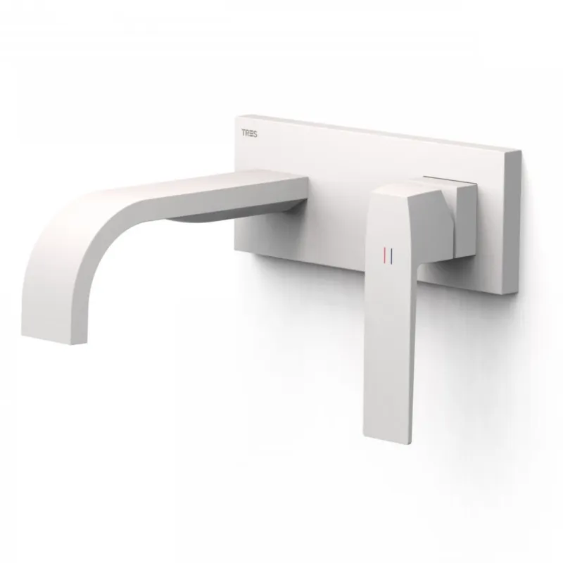 Wastafelmengkraan Inbouw Tres Slim Exclusive Gebogen Uitloop en Lange Hendel Mat Wit Direct Verzonden
