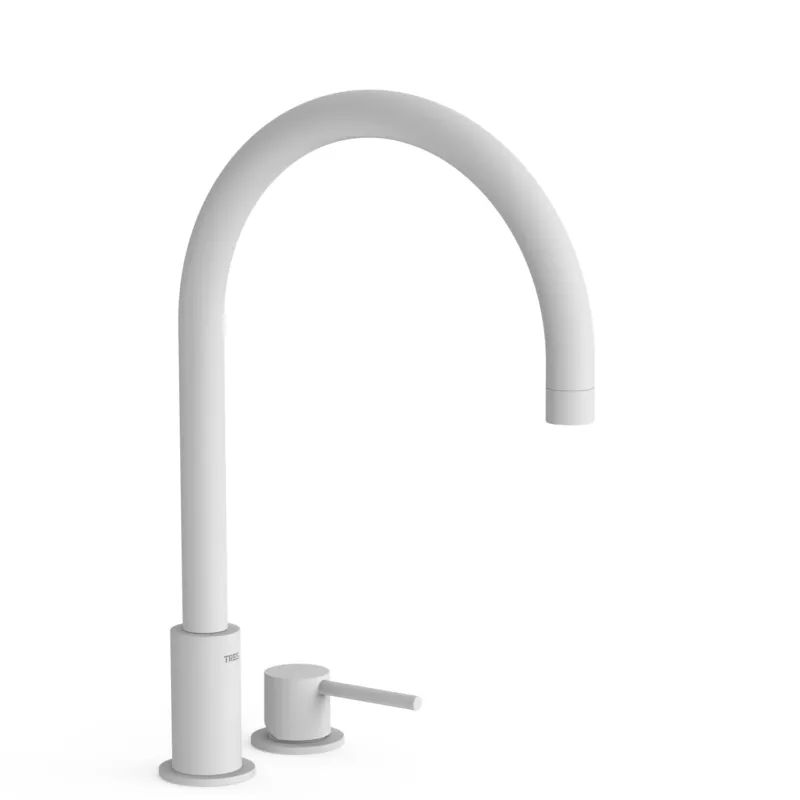 Wastafelmengkraan Tres Study Exclusive 37,3 cm 2-Gats 1-Hendel Uitloop Gebogen Rond Mat Wit Veilige Betaling