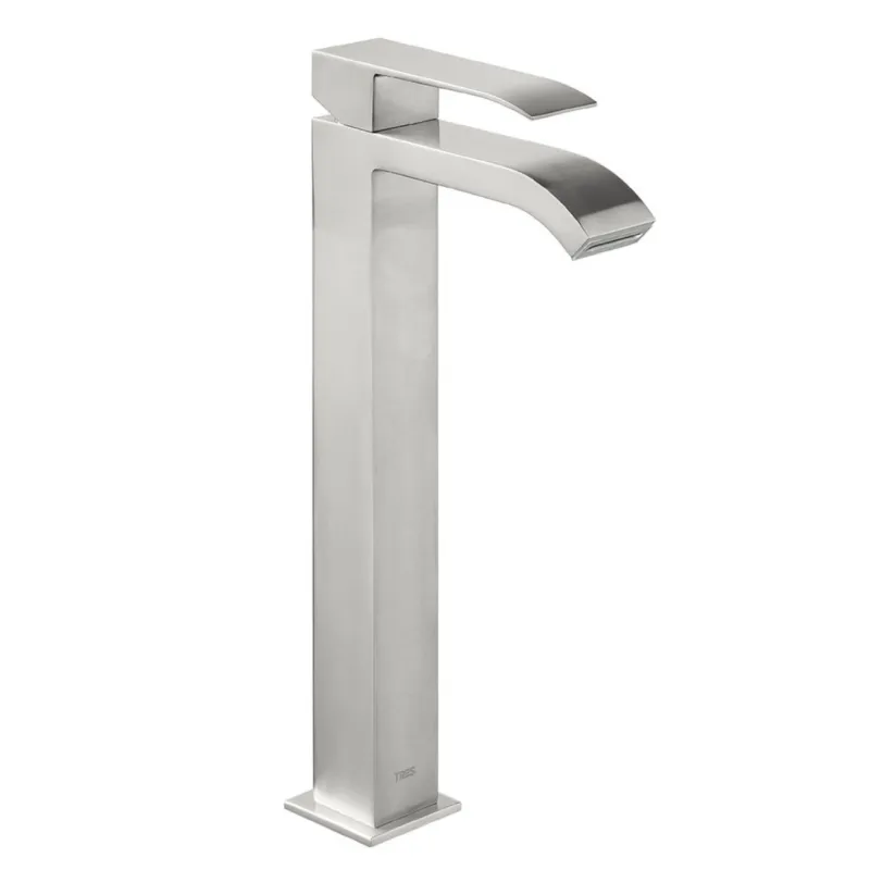 Wastafelmengkraan Tres Cuadro Exclusive 1-Hendel Uitloop Gebogen Hoog 32 cm met Waterval Vierkant RVS Koop Vandaag