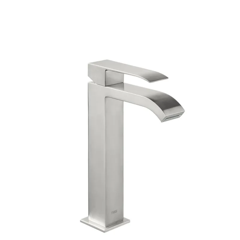 Wastafelmengkraan Tres Cuadro Exclusive 1-Hendel Uitloop Gebogen Hoog 24 cm met Waterval Vierkant RVS Gecertificeerd