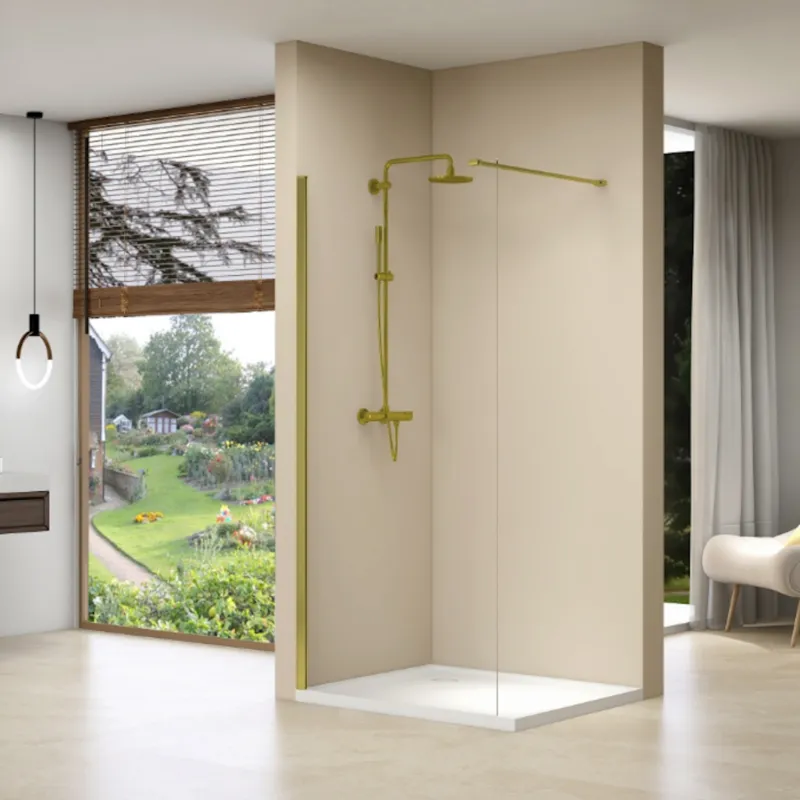 Inloopdouche Van Rijn Products Vaste Wand 87-89 x 200 cm Helder Glas Stabilisatiestang en Gouden Muurprofiel Finale Uitverkoop