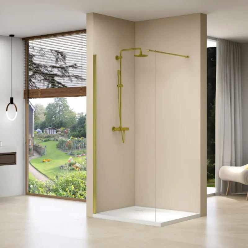 Inloopdouche Van Rijn Products Vaste Wand 59-61x200 cm Helder Glas Stabilisatiestang en Gouden Muurprofiel Korting