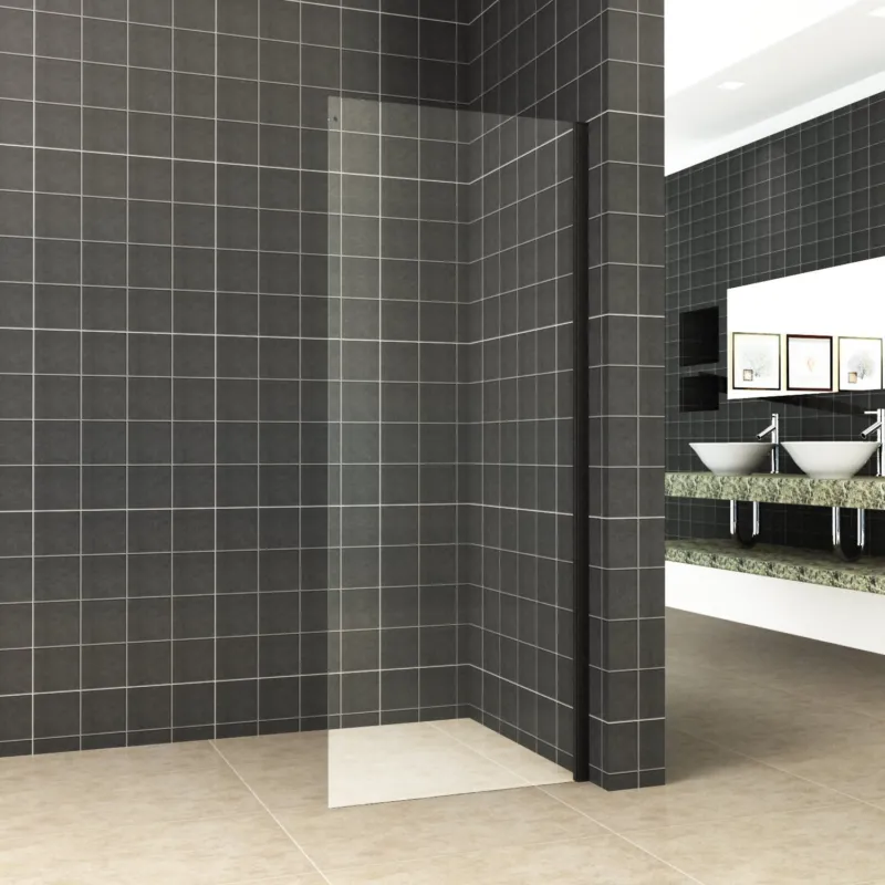 Zijwand Wiesbaden tbv Douchedeur Schuifdeur 90 cm 8mm Nano Coating Mat Zwart Gereduceerde Prijs