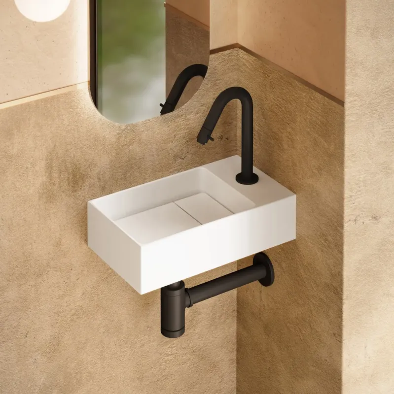 Aanbieding Saniclear Itsie fonteinset glans wit met gebogen kraan in mat zwart