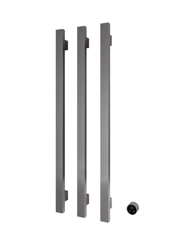 Premium Hotbath Square verticale radiator met 3 rails 135cm met geintegreerde schakelaar en excl. inbouwelement geborsteld gunmetal PVD