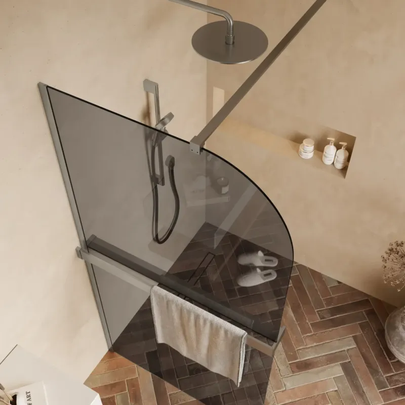Exclusieve Aanbieding Saniclear Moon afgeronde inloopdouche 80cm RVS met rookglas en handdoekhouder