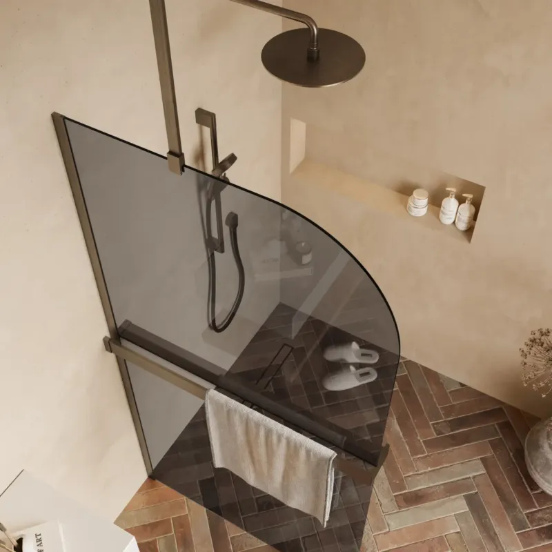 Saniclear Eclipse afgeronde inloopdouche 80cm verouderd messing met rookglas en handdoekhouder Beperkt Aanbod
