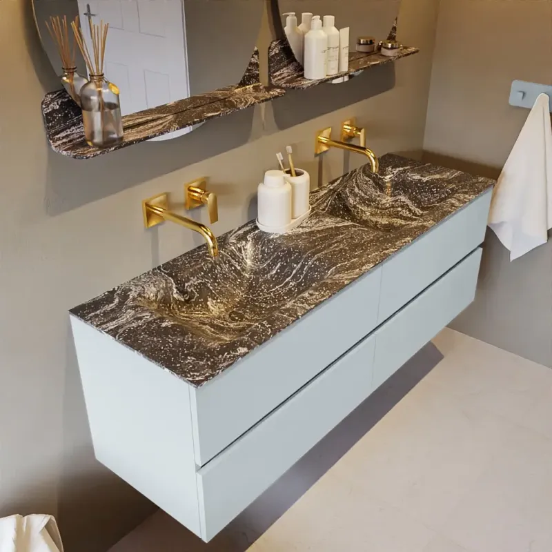 Mondiaz Vica DLux badmeubel 150cm clay 4 lades met wastafel lava dubbel zonder kraangat Meest Verkocht