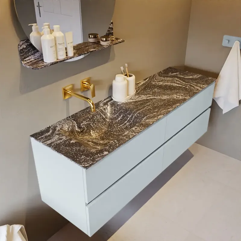 Beperkt Aanbod Mondiaz Vica DLux badmeubel 150cm clay 4 lades met wastafel lava links zonder kraangat