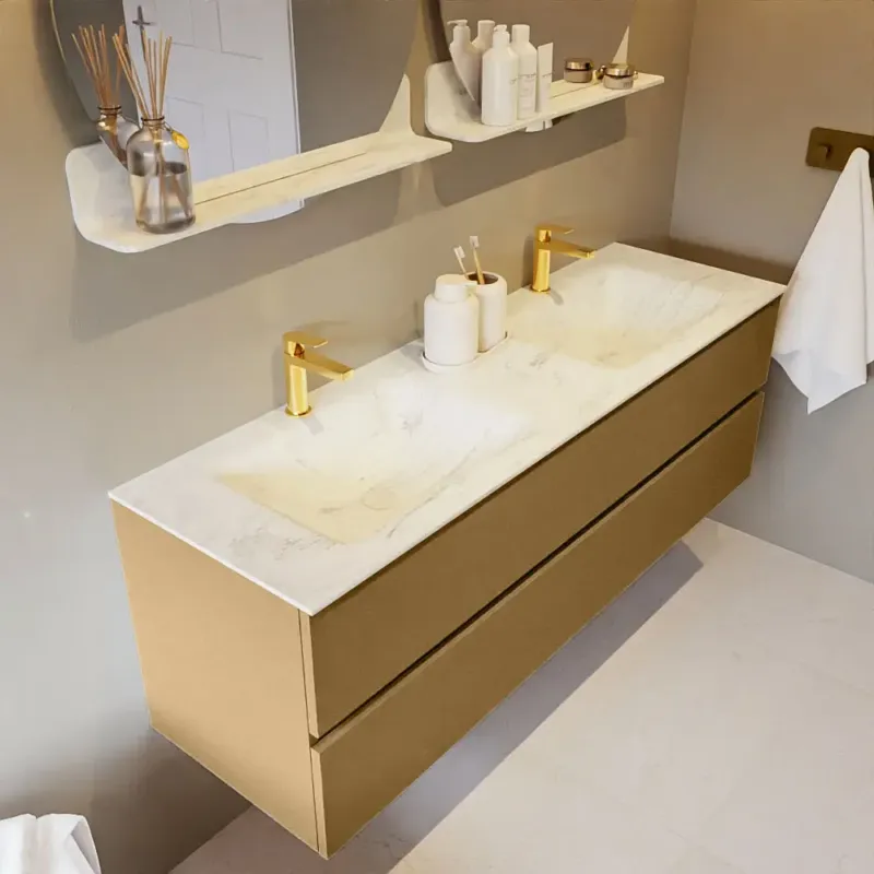 Mondiaz Vica DLux badmeubel 150cm oro 2 lades met wastafel opalo dubbel 2 kraangaten Direct Beschikbaar