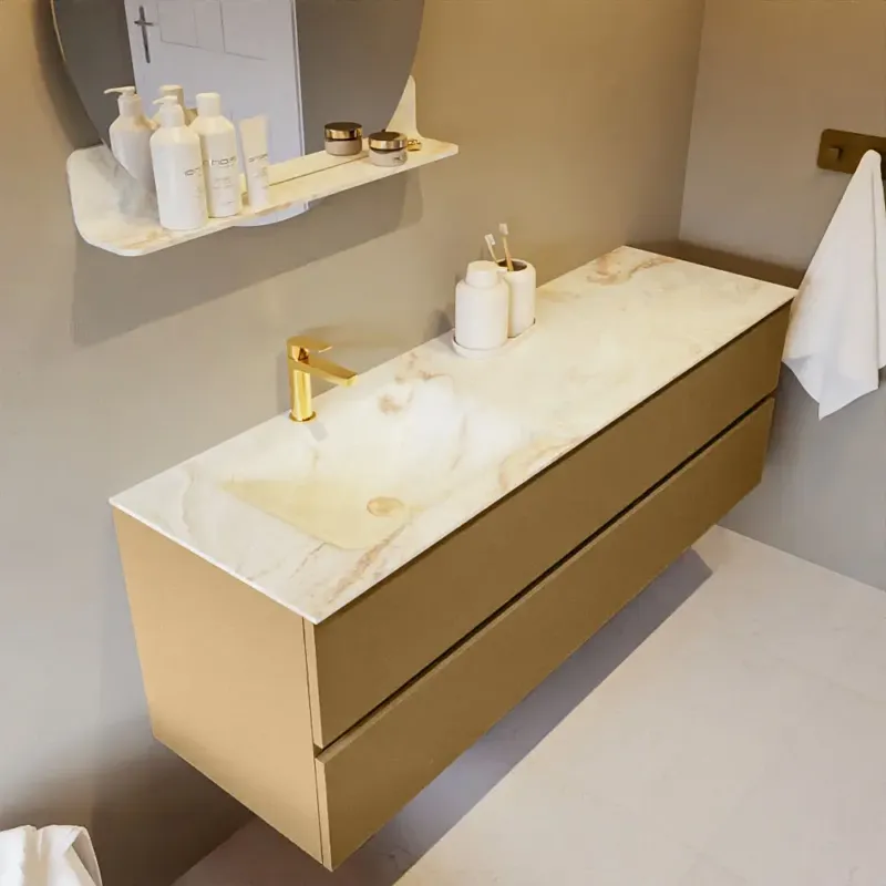 Meest Verkocht Mondiaz Vica DLux badmeubel 150cm oro 2 lades met wastafel frappe links 1 kraangat