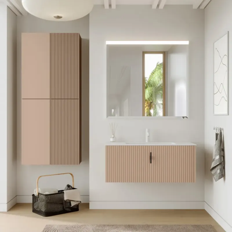 Muebles Raya badmeubel ribbelfront 100cm macchiato met witte wastafel met kraangat Betrouwbaar