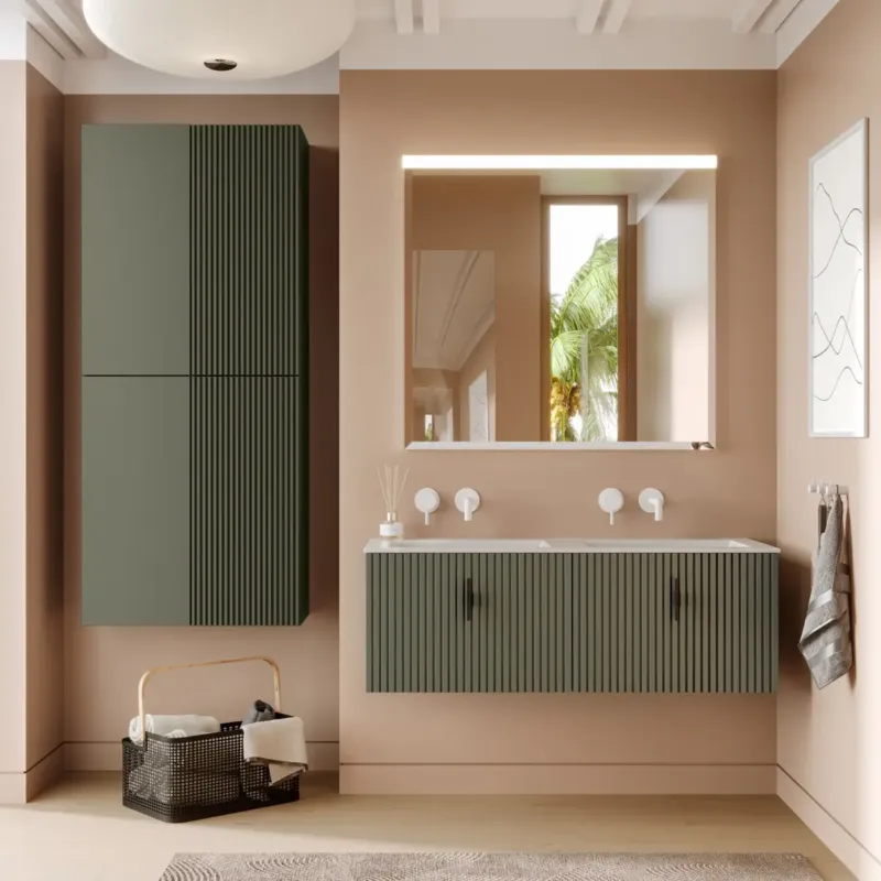 Muebles Raya badmeubel ribbelfront 120cm legergroen met witte wastafel zonder kraangat Koop Vandaag
