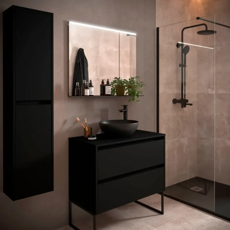Muebles Project badmeubel 90cm met 2 lades en toppaneel zwart mat Voordeelprijs