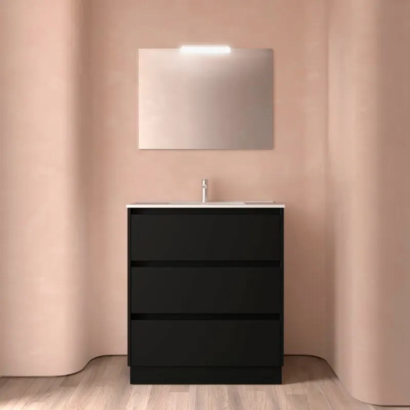 Muebles Project badmeubel 80cm met 3 lades en wastafel zwart mat Koopje