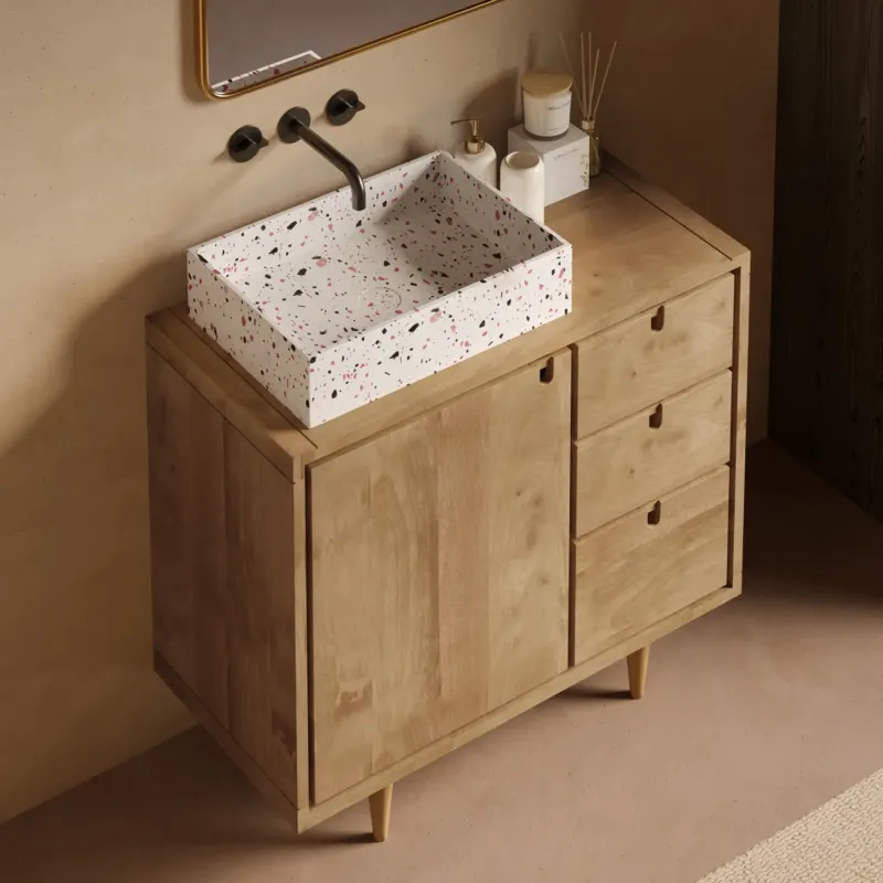 Bestel Nu Livli Empresa badmeubel 90cm met rechthoekige terrazzo waskom