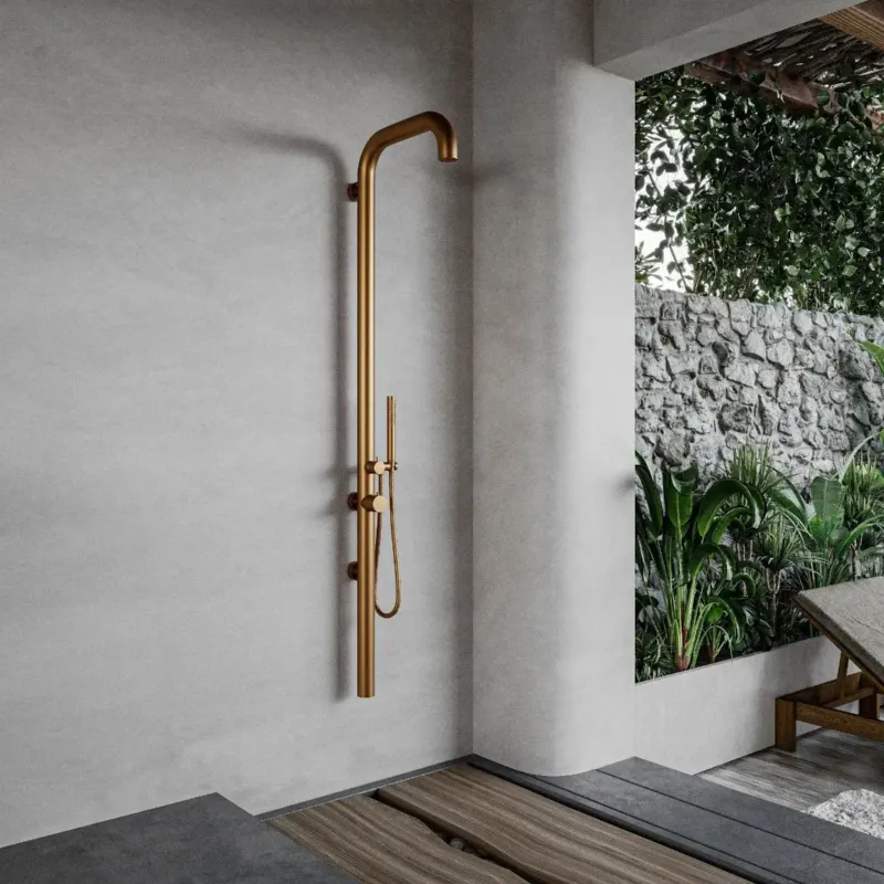 Hoge Kwaliteit FortiFura Outdoor Original buitendouche met handdouche geborsteld koper