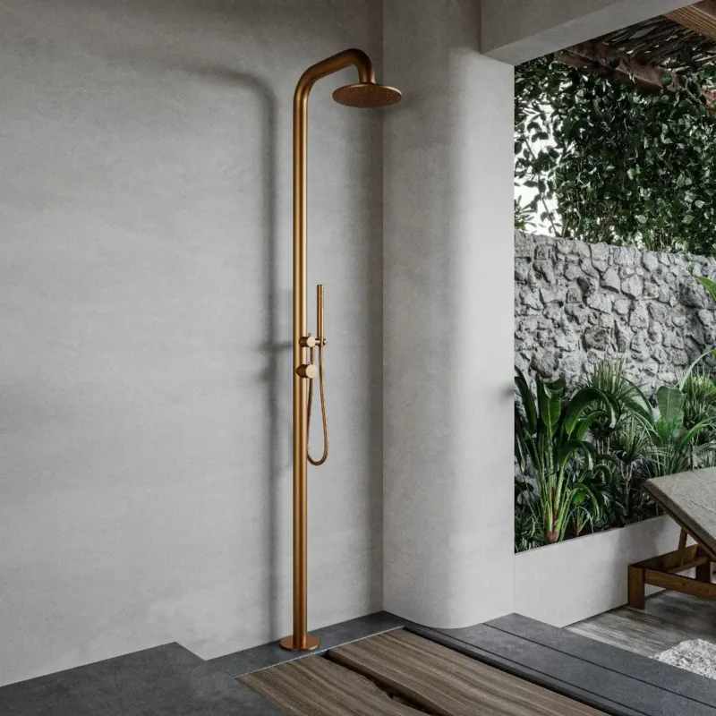FortiFura Outdoor Deluxe vrijstaande buitendouche met handdouche geborsteld koper Premium