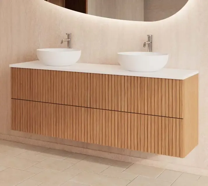 Gliss Design Hybris badkamermeubel met ribbelfront en mat wit toppaneel 160cm pure Actieprijs