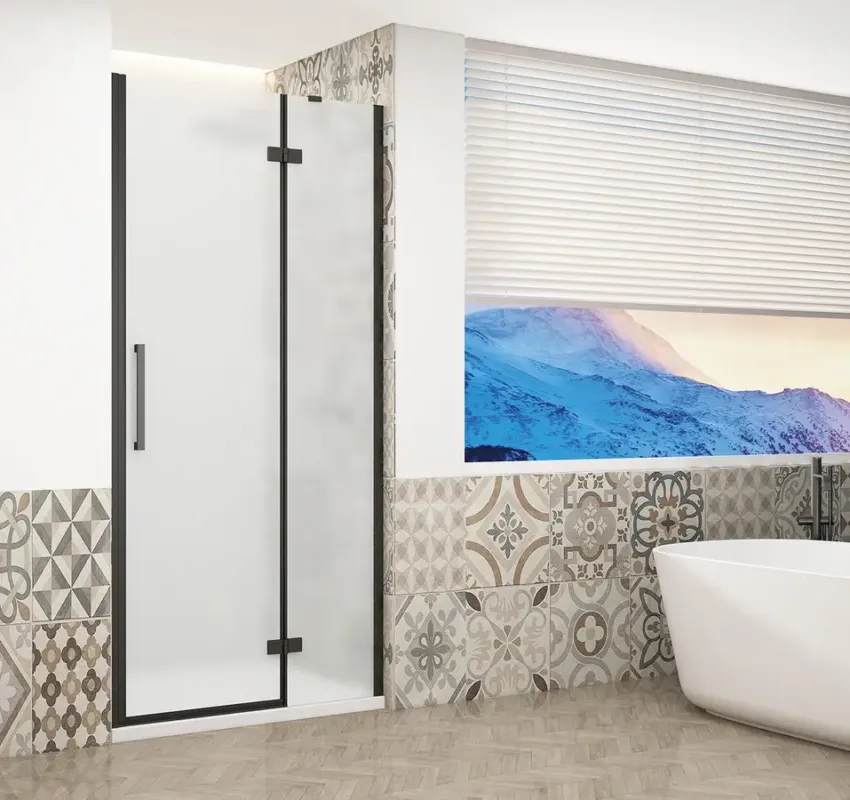 Gelco Trinity douchedeur 100cm rechts met mat glas zwart mat Betaalbaar