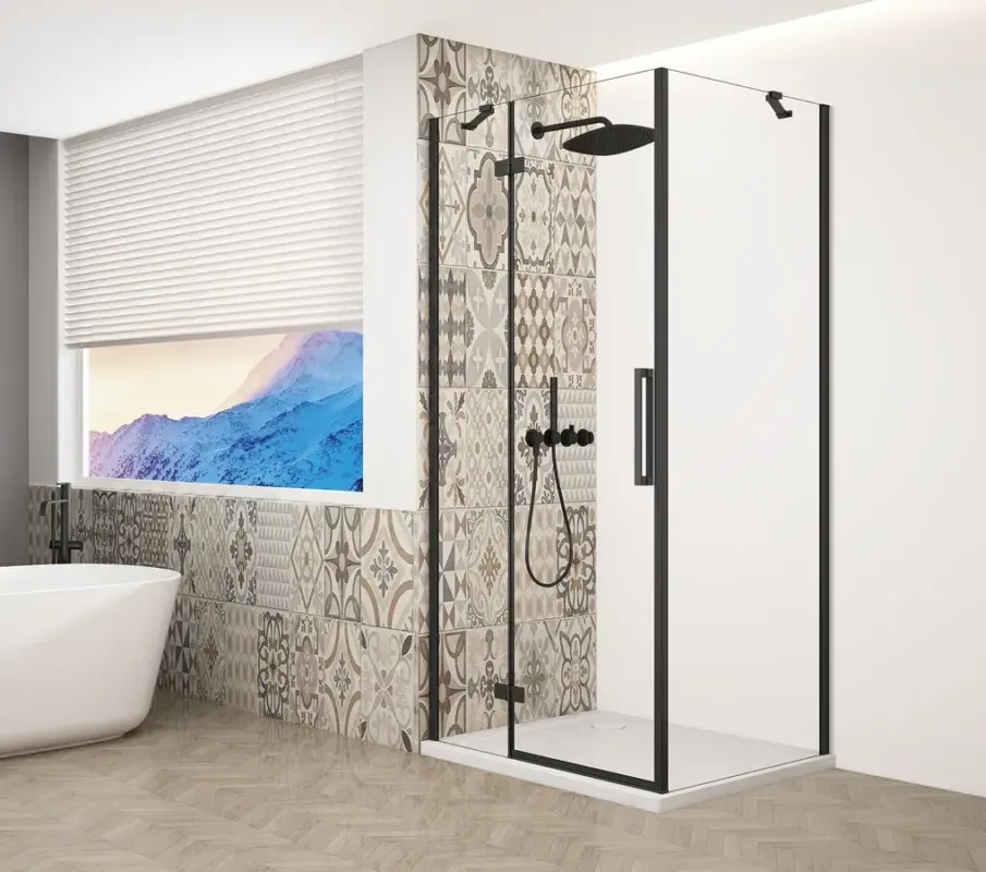 Direct Verzonden Gelco Trinity douchecabine met helder glas 110x1120cm links zwart mat