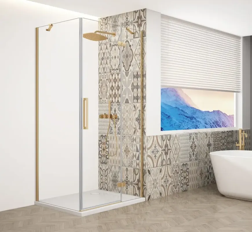 Gelco Trinity douchecabine met helder glas 120x80cm rechts goud Hoge Kwaliteit