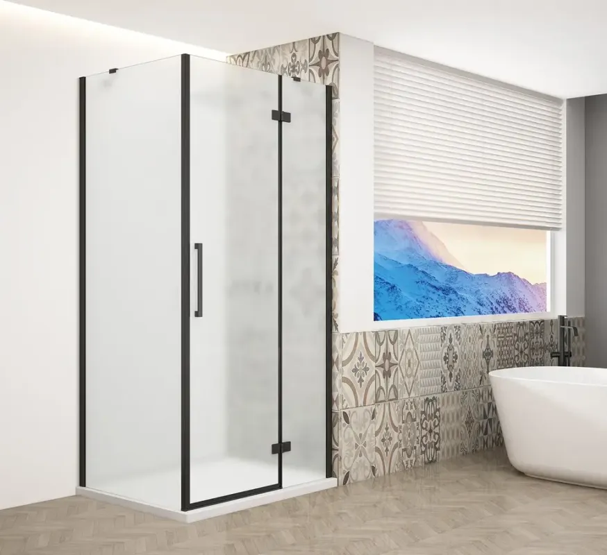 Gelco Trinity douchecabine met mat glas 120x120cm rechts zwart mat Korting