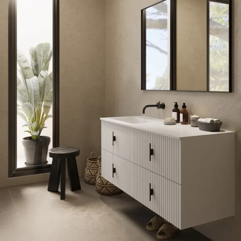 Muebles Avila badmeubel ribbelfront 120cm wit mat met wastafel links zonder kraangat Lage Prijs