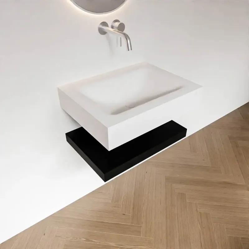 Zaro Alan badmeubel 60cm met planchet urban en vrijhangende wastafel cloud midden zonder kraangat talc Direct Verzonden
