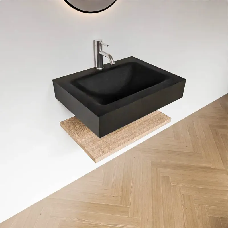 Zaro Alan badmeubel 60cm met planchet washed oak en vrijhangende wastafel cloud midden 1 kraangat urban Tijdelijk Beschikbaar