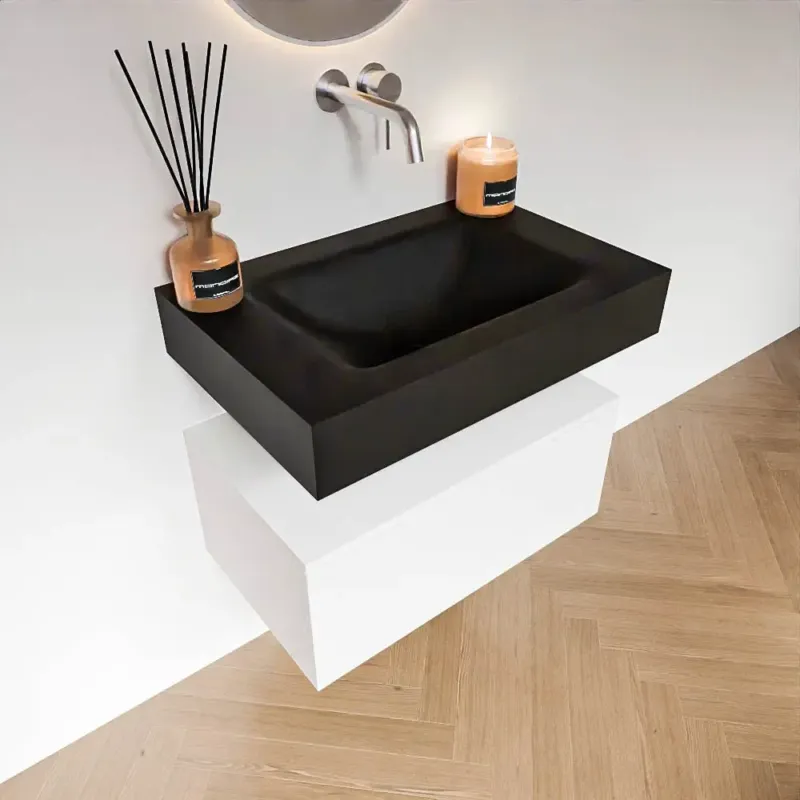Zaro Alan badmeubel 70cm talc 1 lade met vrijhangende wastafel cloud midden zonder kraangat urban Snelle Levering