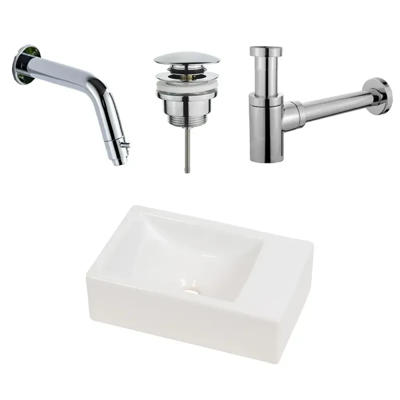 Shop Nu Plieger Houston fonteinset met mat witte fontein rechts en chromen inbouwkraan
