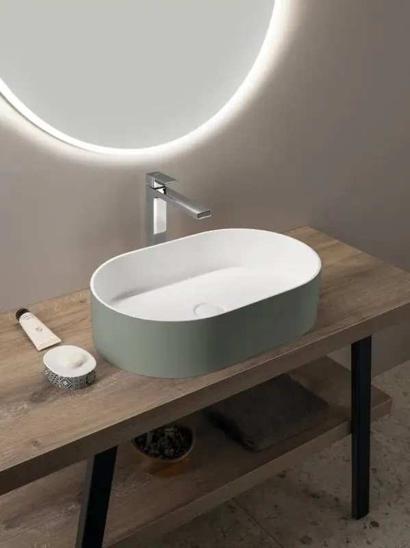 Sapho Thin ovale waskom solid surface 55x35cm groen mat Laatste Kans