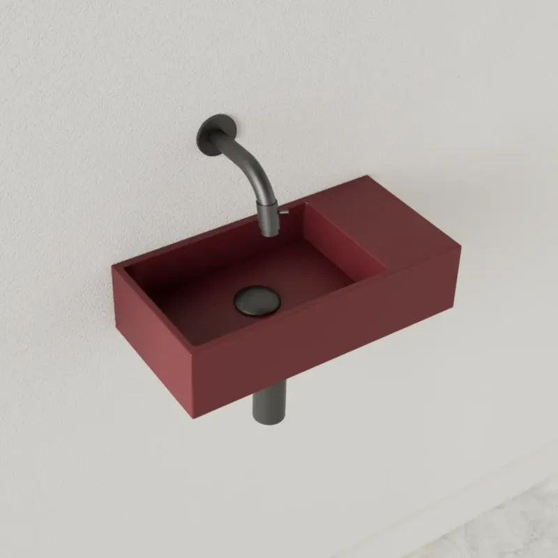 Sanigoods Nano fontein rechts wijn rood zonder kraangat 36x18cm Voordeelprijs