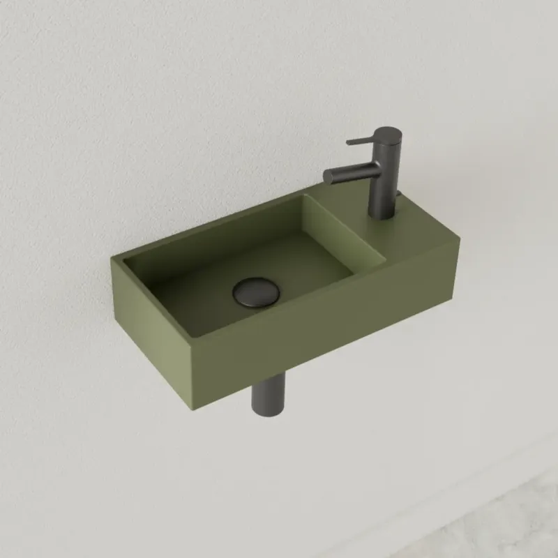 Speciale Aanbieding Sanigoods Nano fontein rechts olijf groen met kraangat 36x18cm