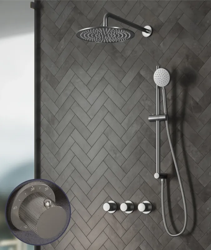 Koop Online Saniclear Plus Curved inbouw regendouche met 20cm hoofddouche, muurarm en glijstang RVS