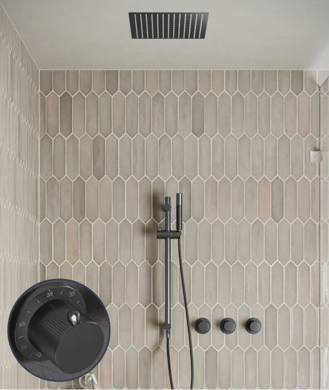 Aanbieding Saniclear Plus Stripes Pro inbouw regendouche met inbouw douchekop 30x30cm, glijstang en staafhanddouche verouderd ijzer - gunmetal