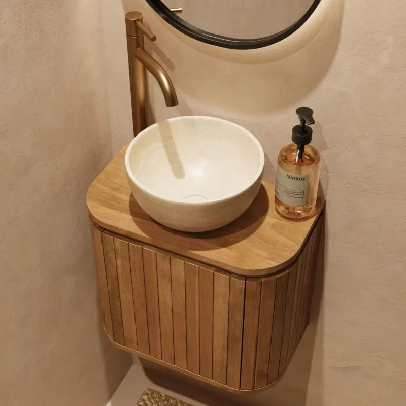 Beperkte Voorraad Livli Estrela toiletmeubel links 40cm ribbelfront met White Travertin waskom