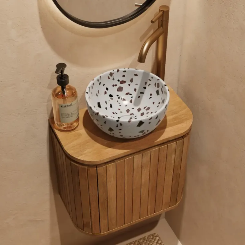 Koop Online Livli Estrela toiletmeubel links 40cm ribbelfront met Terrazzo waskom